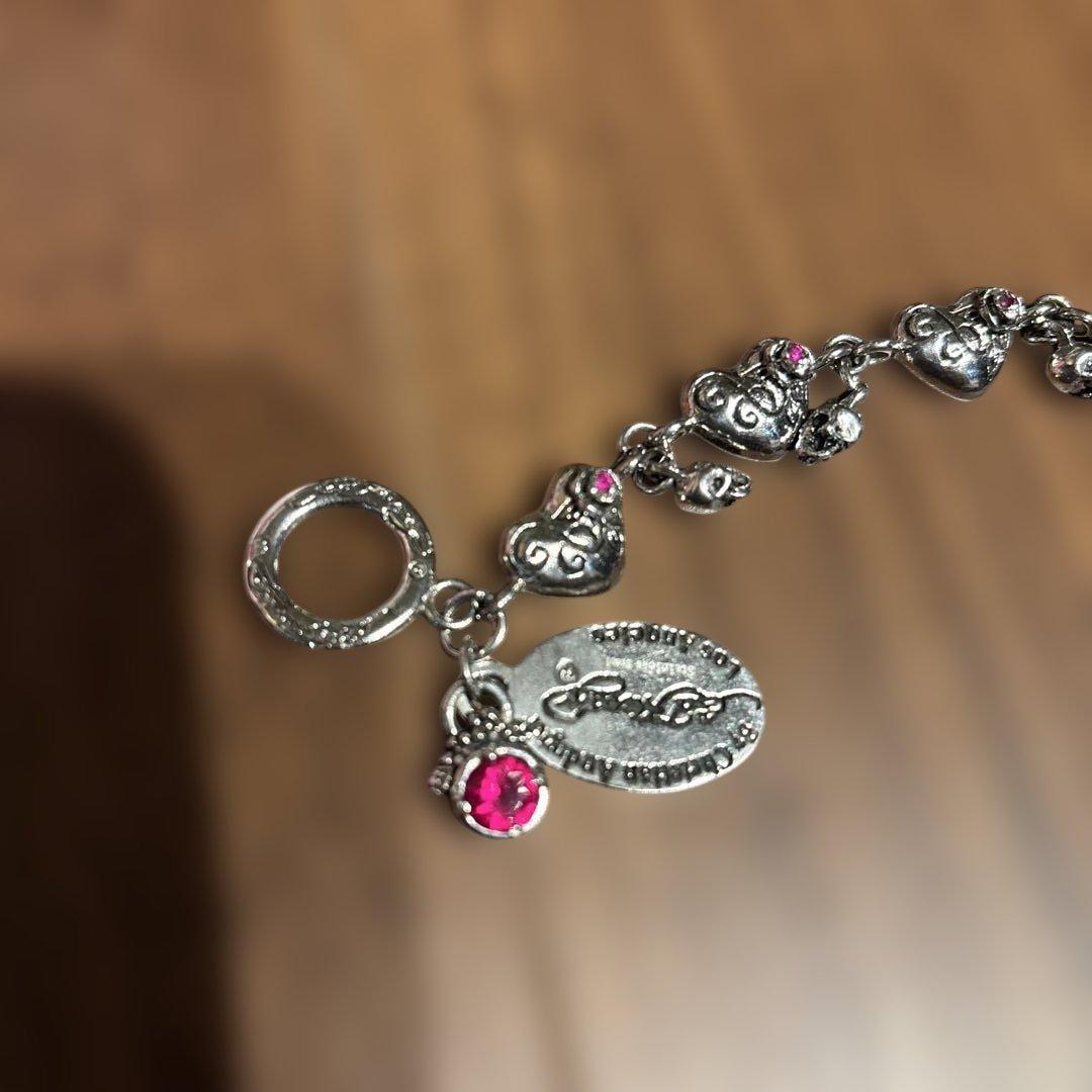 エドハーディ　ブレスレット　ハート　スカル　ルビー　ロゴ　プレート