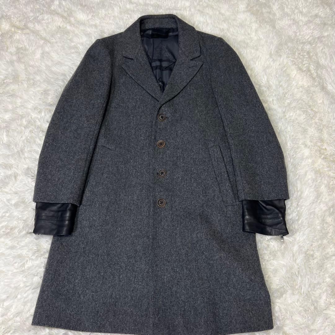 【希少柄✨️】ディーゼルブラックゴールド 裏地総柄 袖レザー チェスターコート