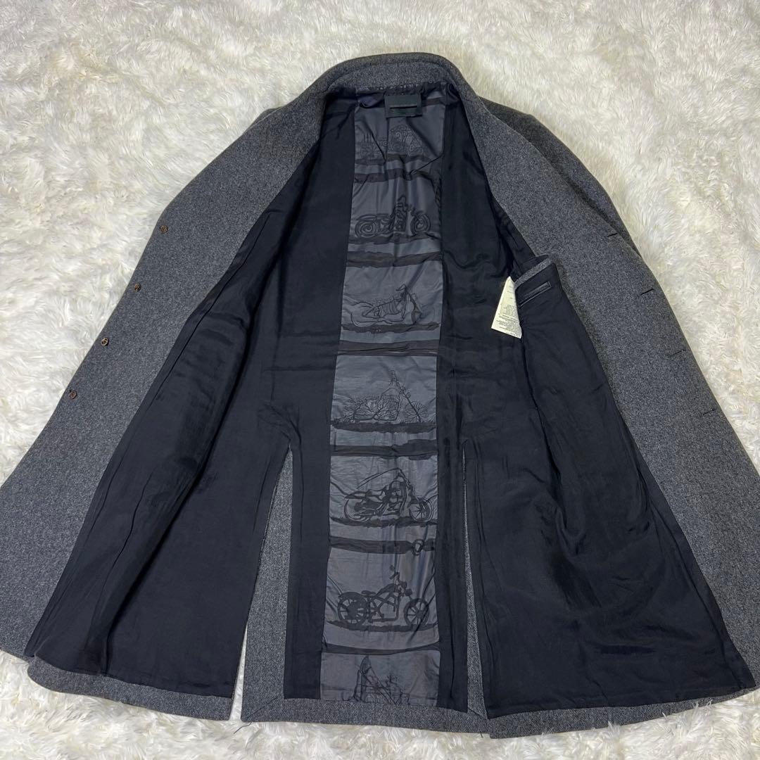 【希少柄✨️】ディーゼルブラックゴールド 裏地総柄 袖レザー チェスターコート