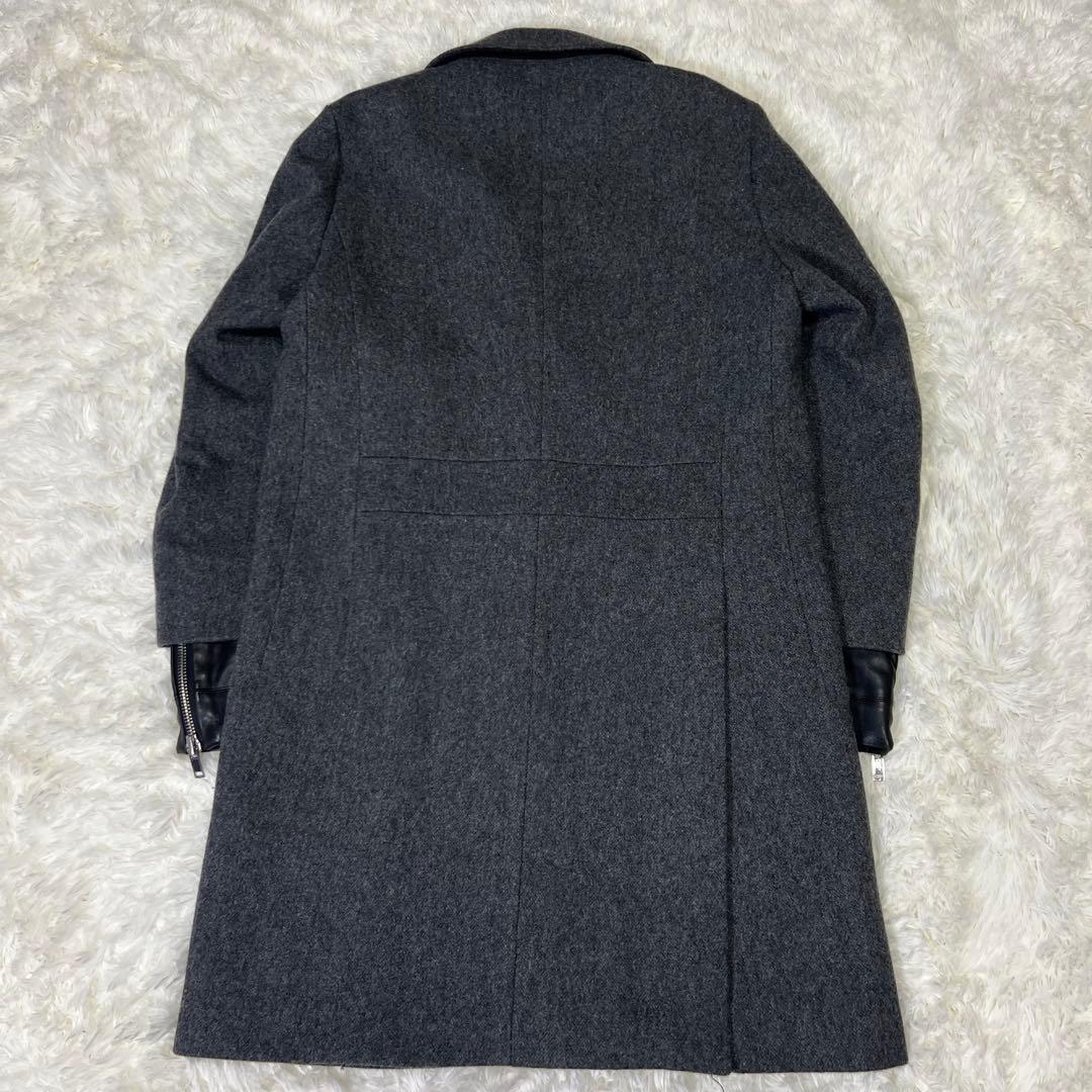 【希少柄✨️】ディーゼルブラックゴールド 裏地総柄 袖レザー チェスターコート