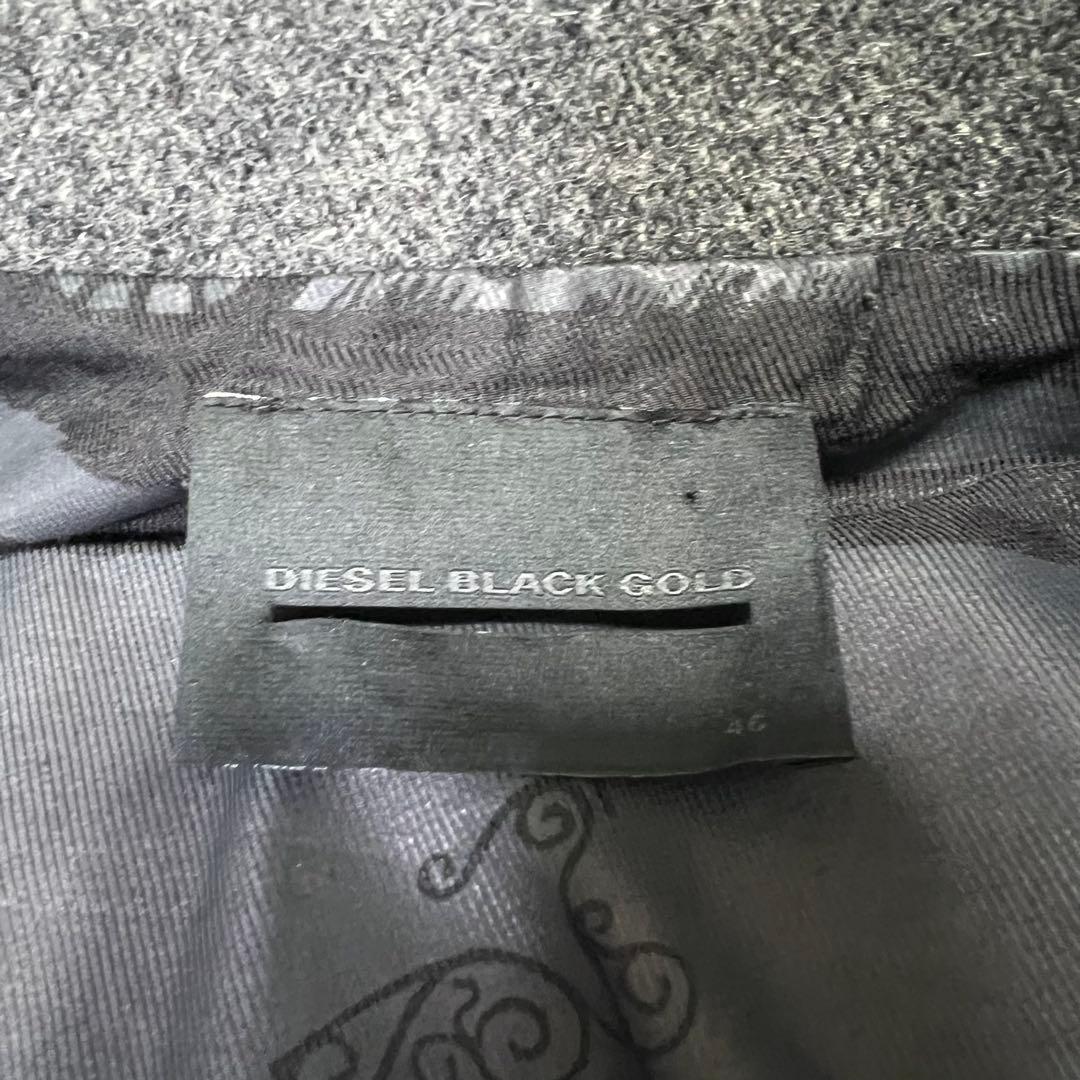 【希少柄✨️】ディーゼルブラックゴールド 裏地総柄 袖レザー チェスターコート
