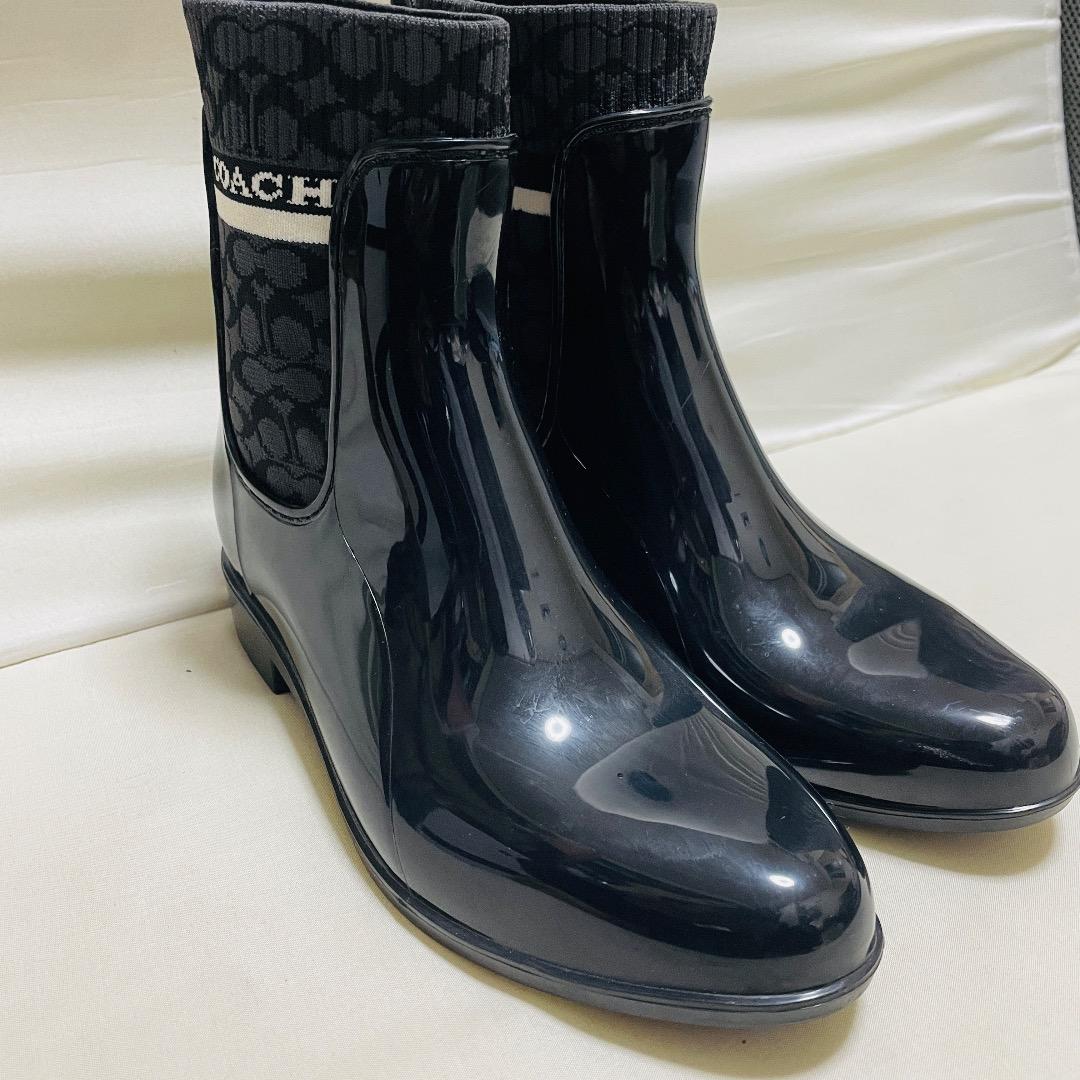 coach コーチ レインブーツ 黒 シグネチャー 24cm