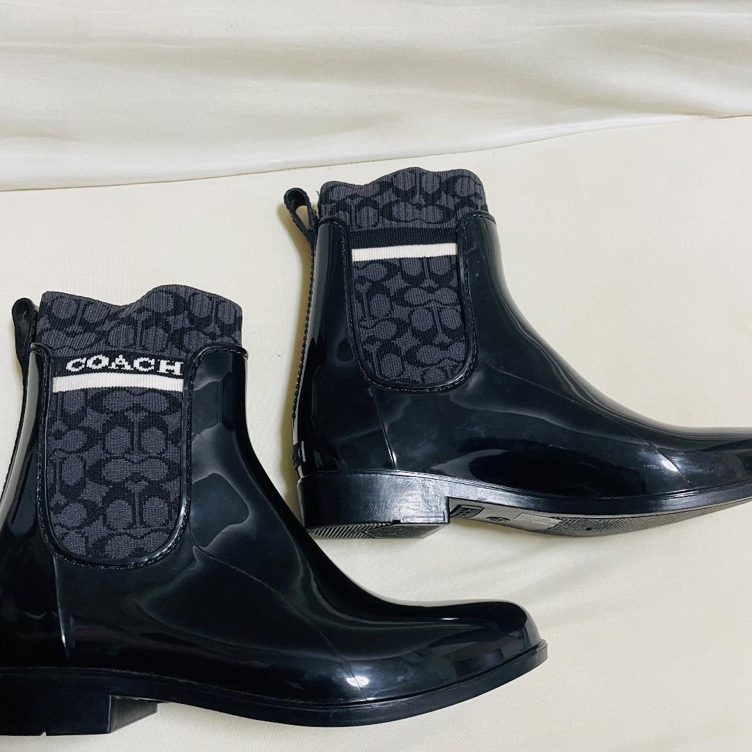 coach コーチ レインブーツ 黒 シグネチャー 24cm