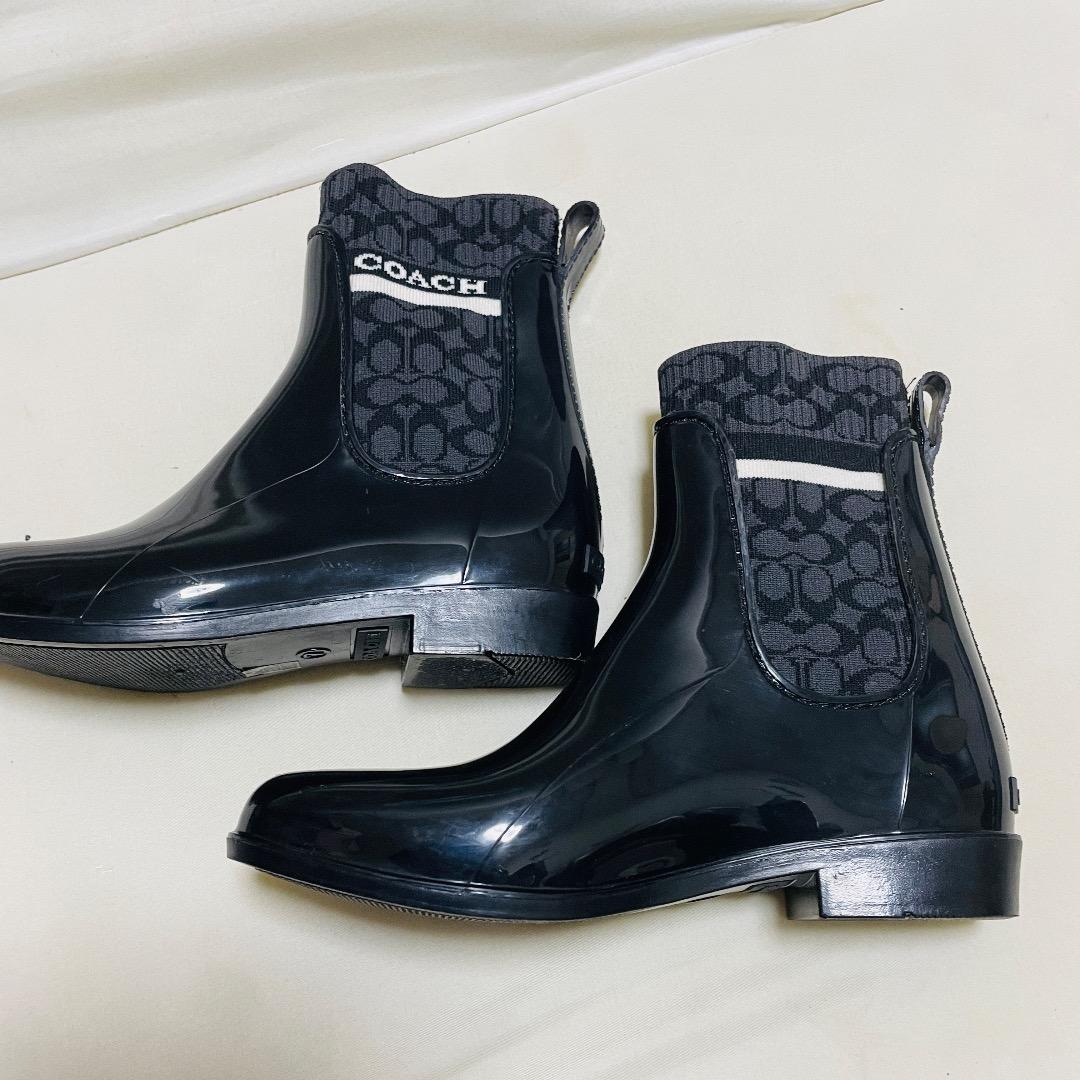 coach コーチ レインブーツ 黒 シグネチャー 24cm
