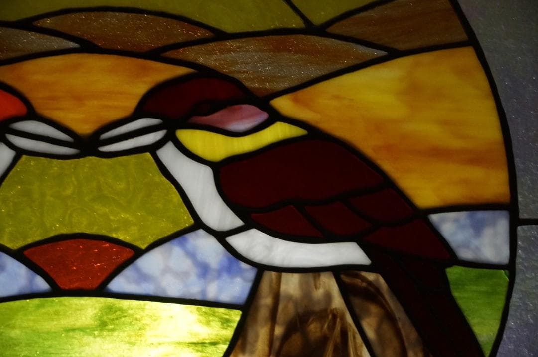 フォロー割　大型ヴィンテージ　ステンドグラス　アンティークパネル 82×83.5