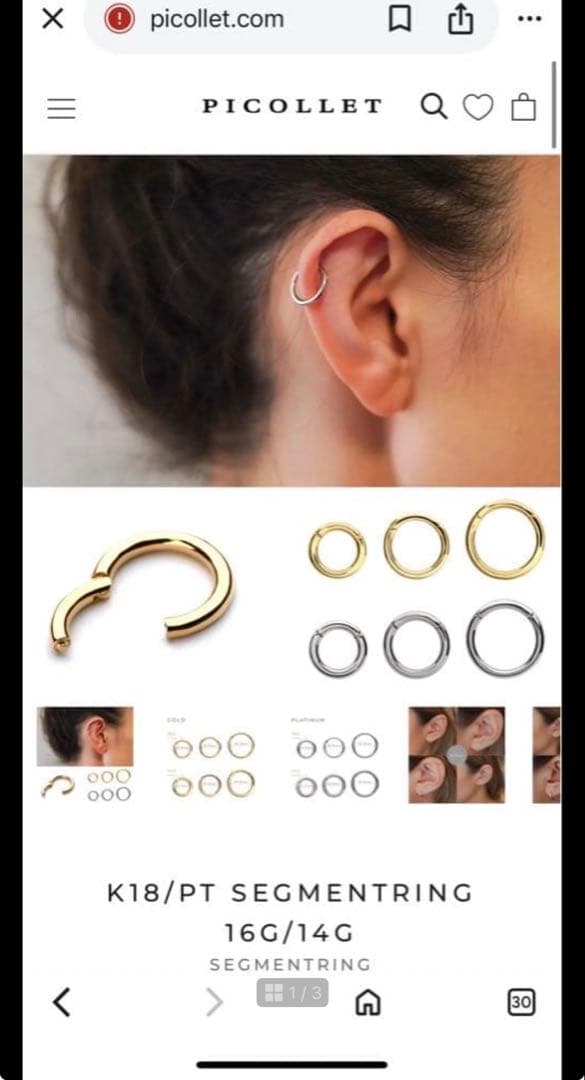 PICOLLET プラチナ セグメントリング 10㎜16G