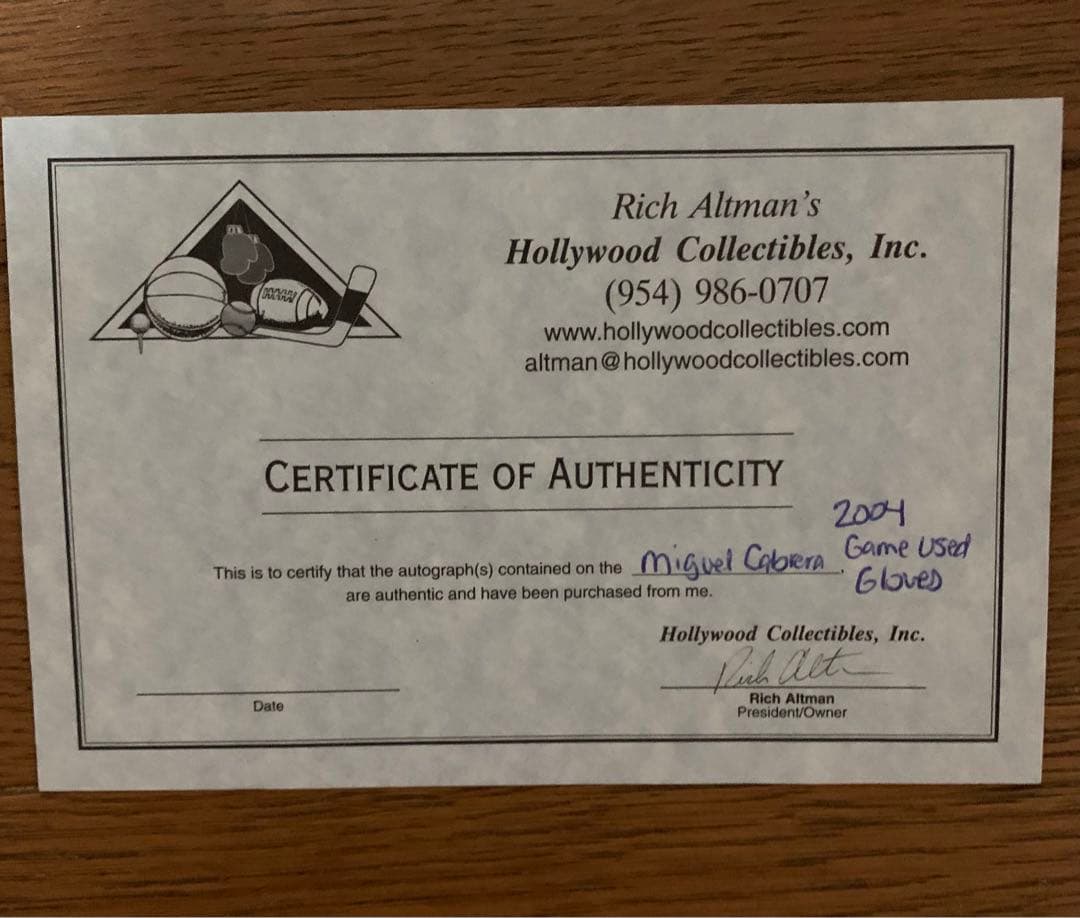 ミゲルカブレラ　実使用サイン入りバッティンググローブ