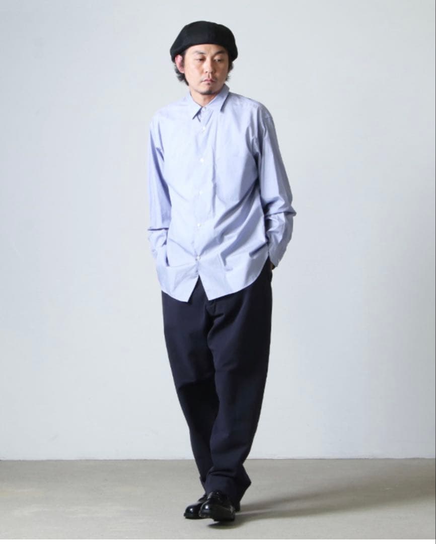 2021AW COMOLI コモリシャツ　ポプリン　ストライプ sax サイズ2