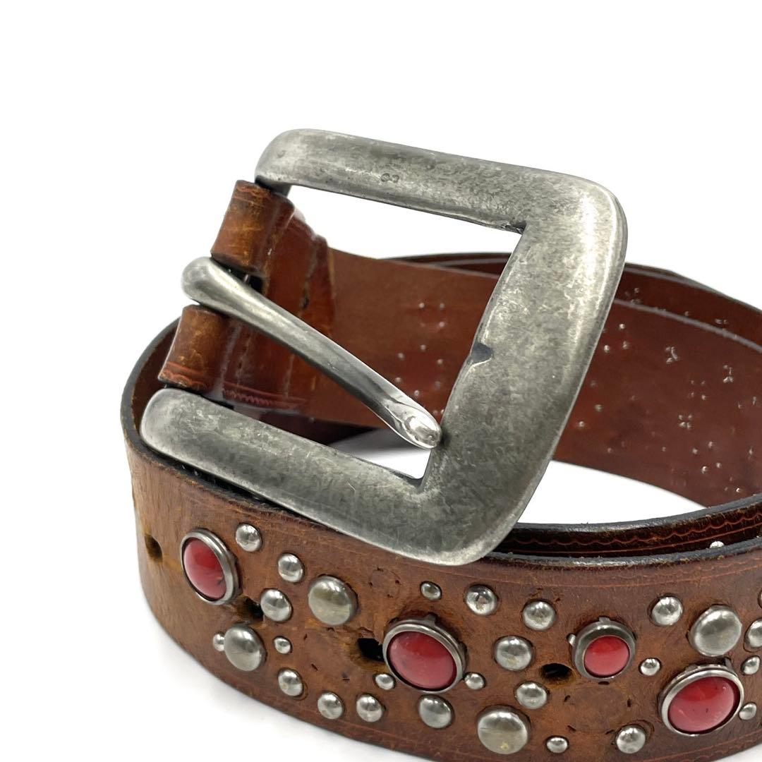 美品● ディースクエアード ベルト スタッズ ブラウン レザー