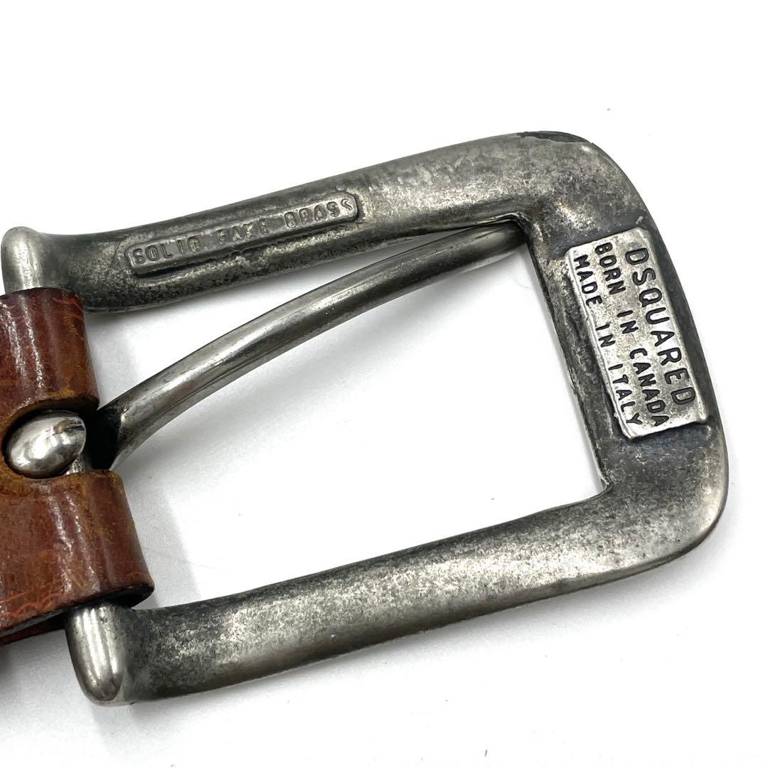 美品● ディースクエアード ベルト スタッズ ブラウン レザー