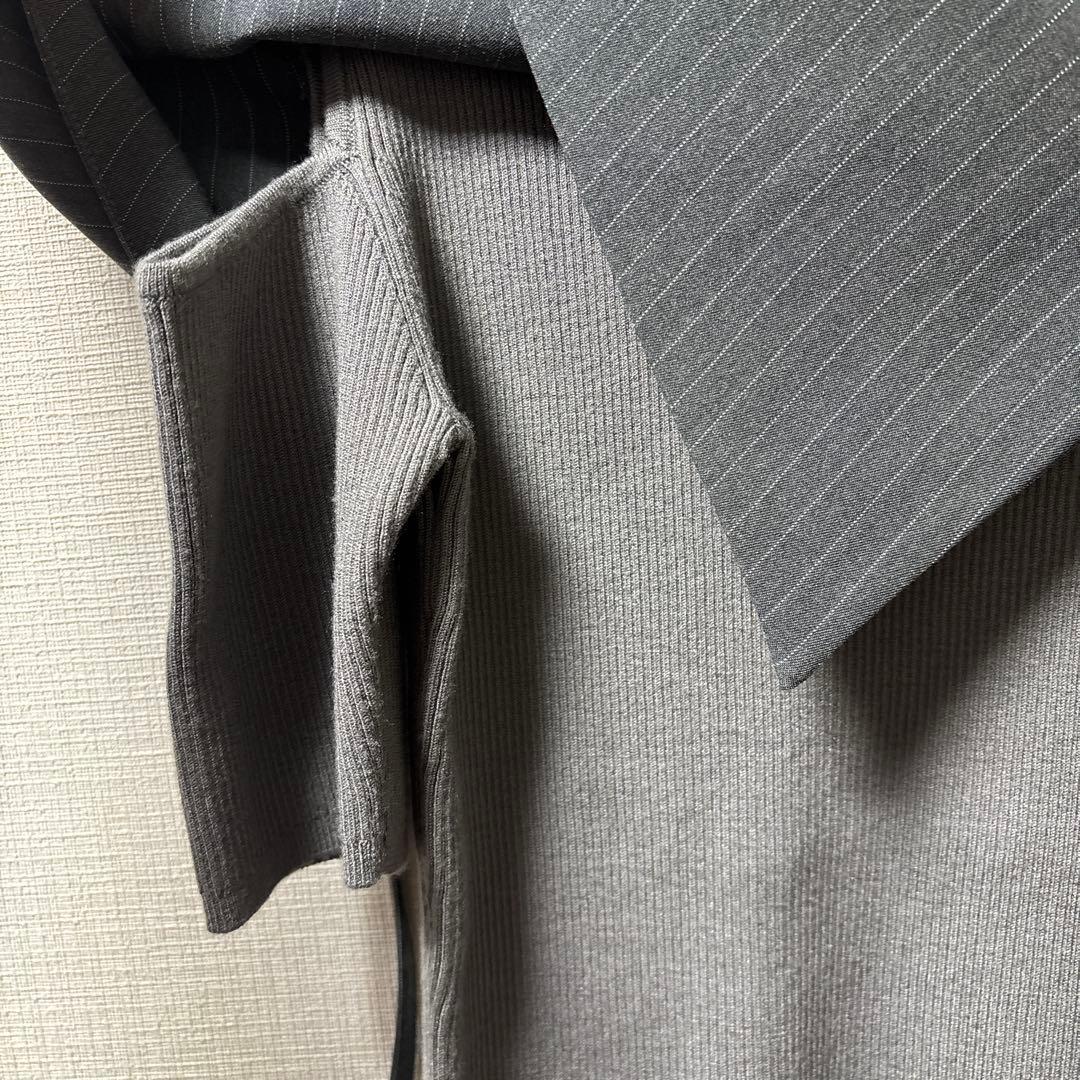 【新品】Mystrada2025 5分袖ビッグカラーニット チャコールグレー