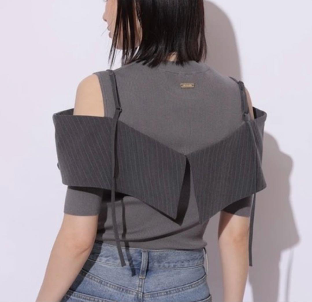 【新品】Mystrada2025 5分袖ビッグカラーニット チャコールグレー