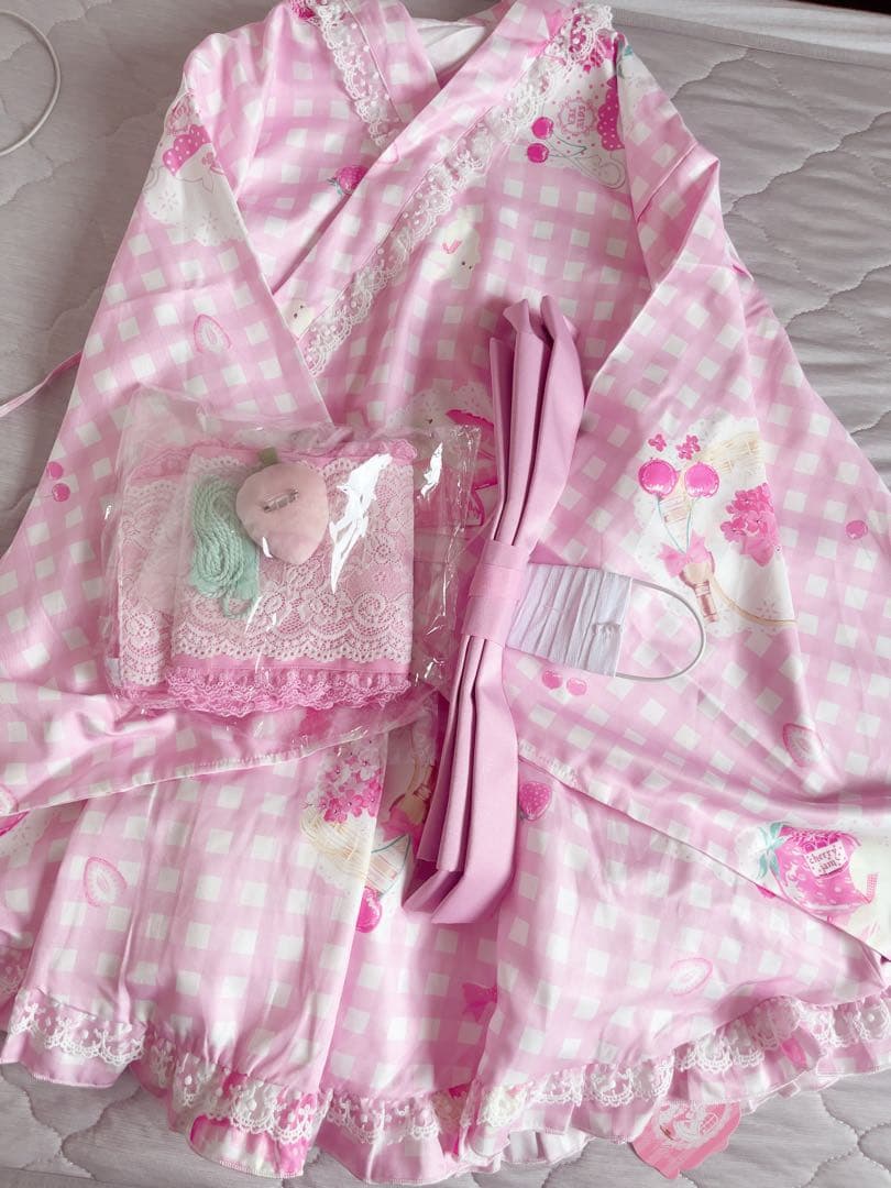 12時間限定価格♡To Alice いちごギンガムチェック浴衣セット ピンク S