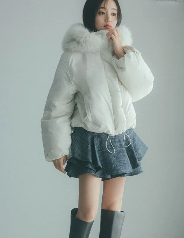 SNIDEL 西川フード ファーショートダウン ホワイト 1サイズ