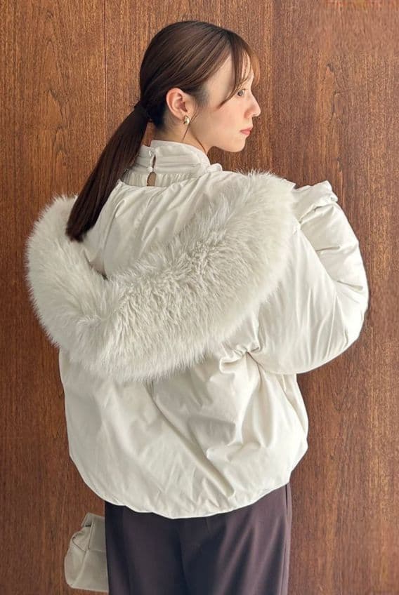 SNIDEL 西川フード ファーショートダウン ホワイト 1サイズ