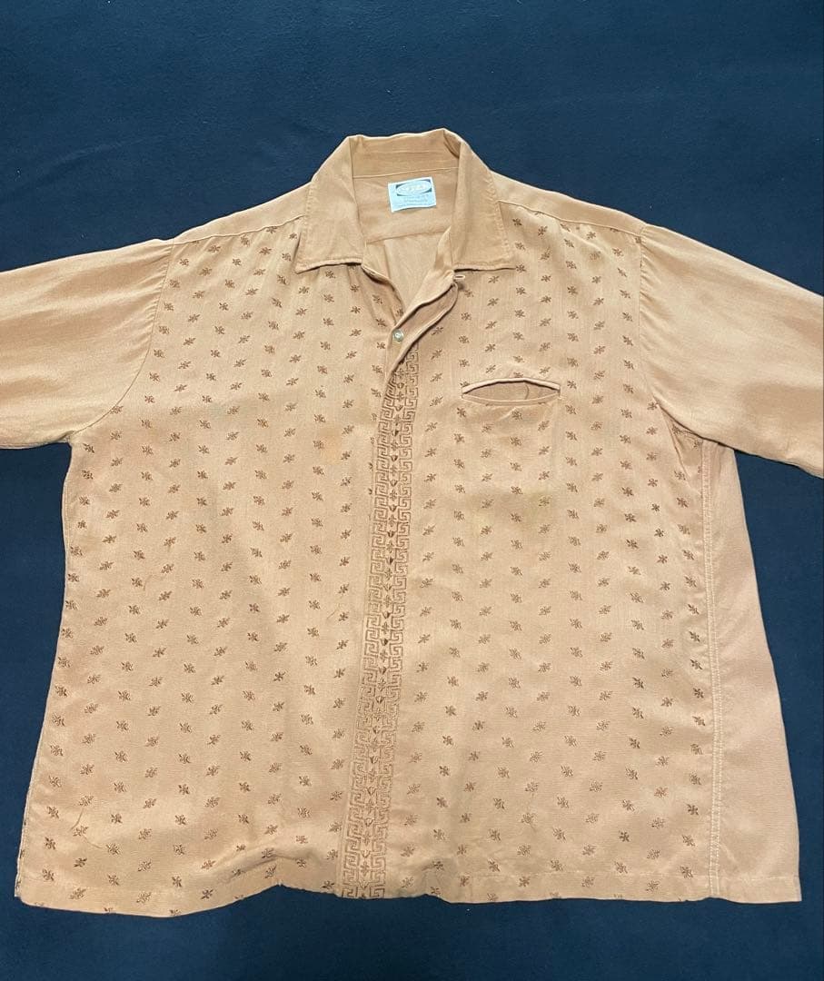 60's PILGRIM 刺繍タン開襟シャツ