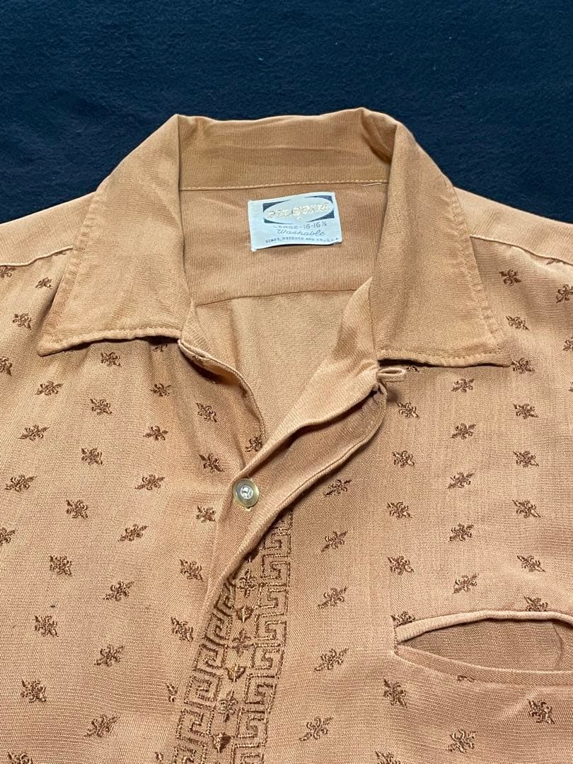 60's PILGRIM 刺繍タン開襟シャツ