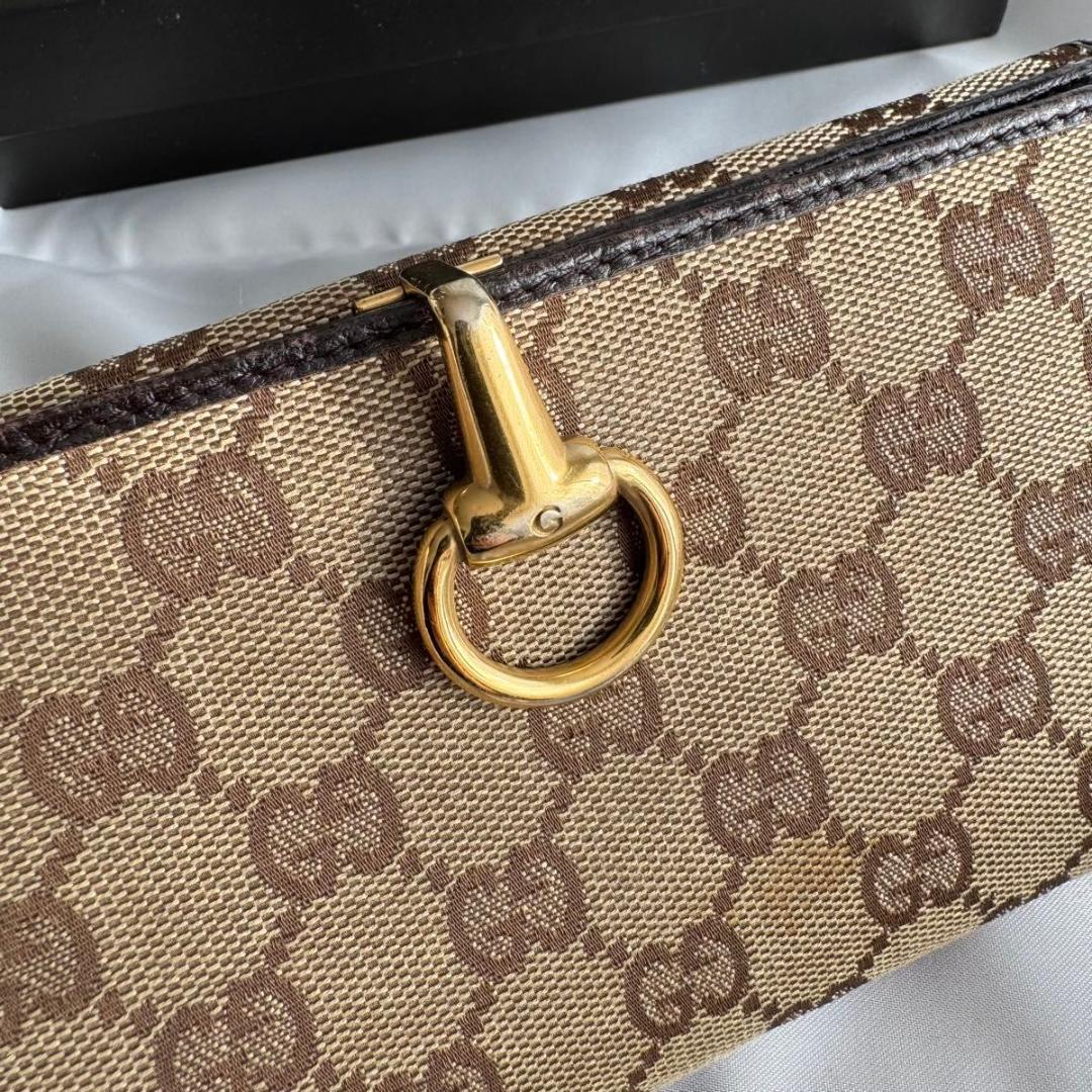 GUCCI グッチ GGキャンバス レザー　ホースビット 長財布 800910