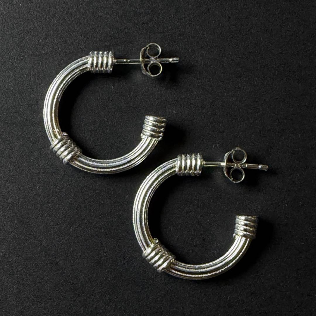シルバー925 silver ポイントデザインフープピアス/軽研磨仕上げ/両耳