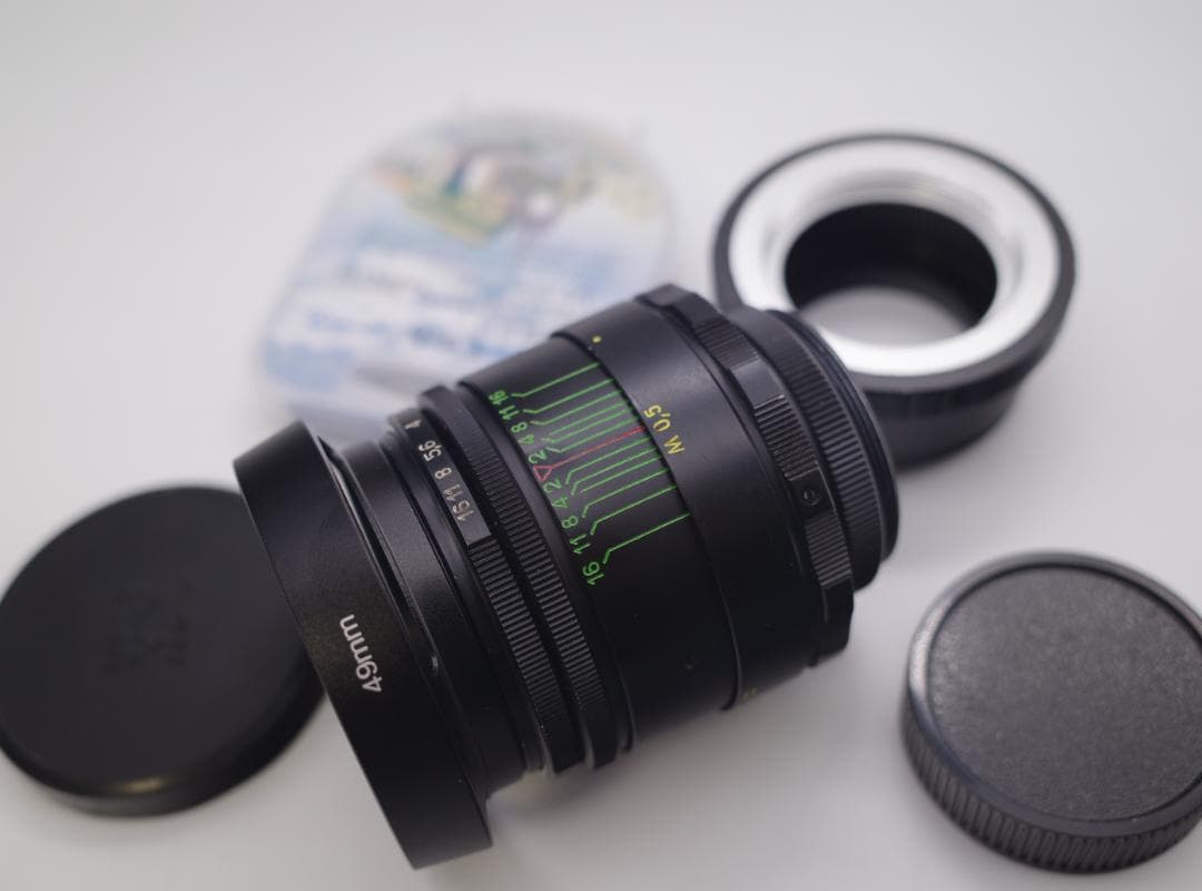 68 　美品　HELIOSヘリオス　44-2ぐるぐるボケレンズ メタル製フード付