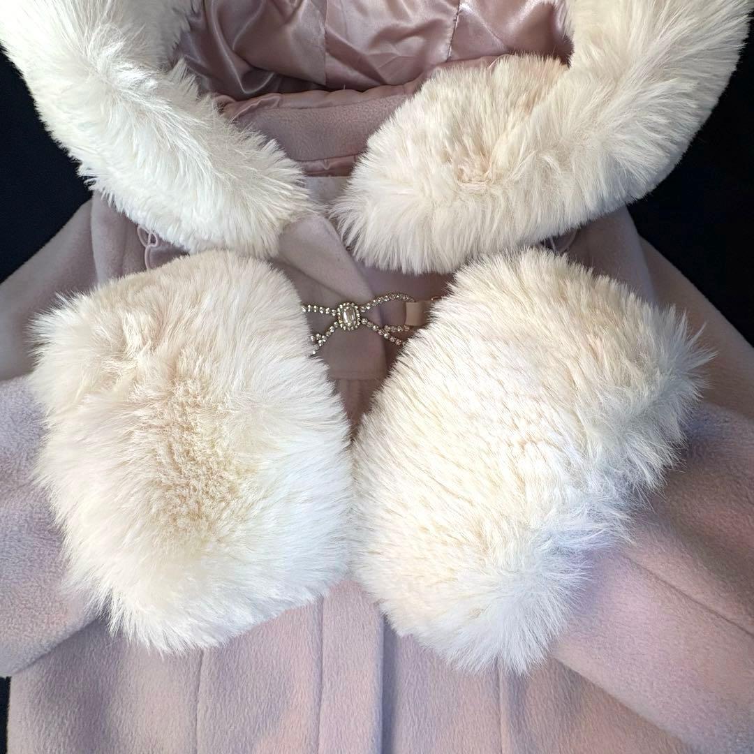 未使用級　LIZLISA ビジューリボンショートフードコートピンク フリーサイズ