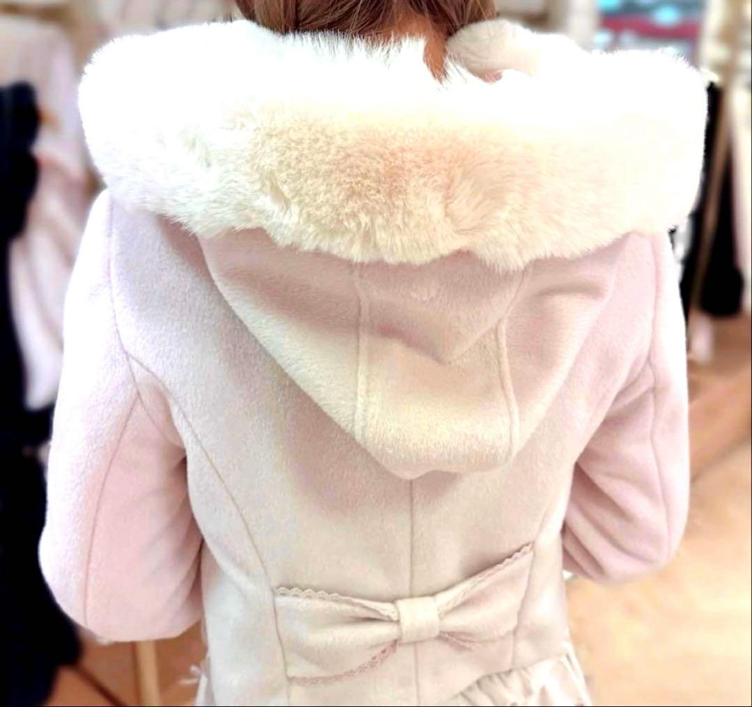 未使用級　LIZLISA ビジューリボンショートフードコートピンク フリーサイズ