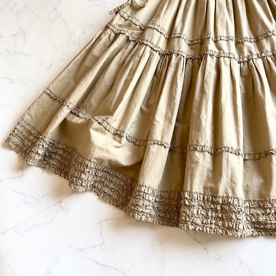 美品 ピンクハウス ティアードスカート マキシ丈 ピコフリル リボン ギャザー