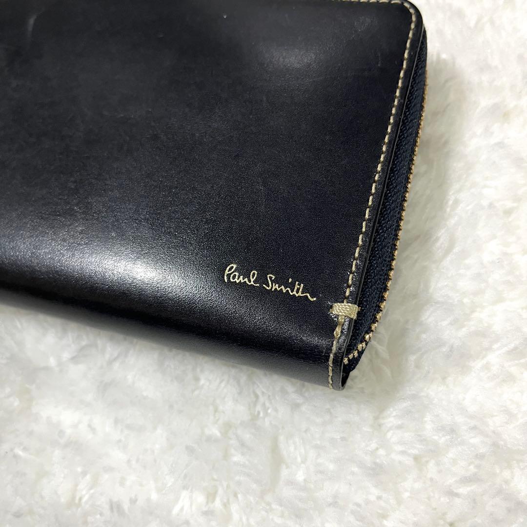 ポールスミス　ラウンドジップ　ポリッシュカーフ　牛革　長財布　黒