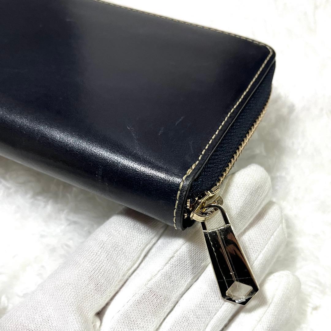 ポールスミス　ラウンドジップ　ポリッシュカーフ　牛革　長財布　黒