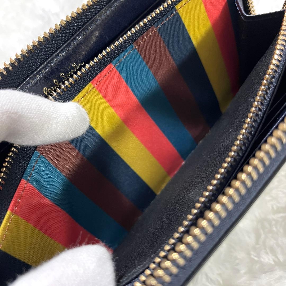 ポールスミス　ラウンドジップ　ポリッシュカーフ　牛革　長財布　黒