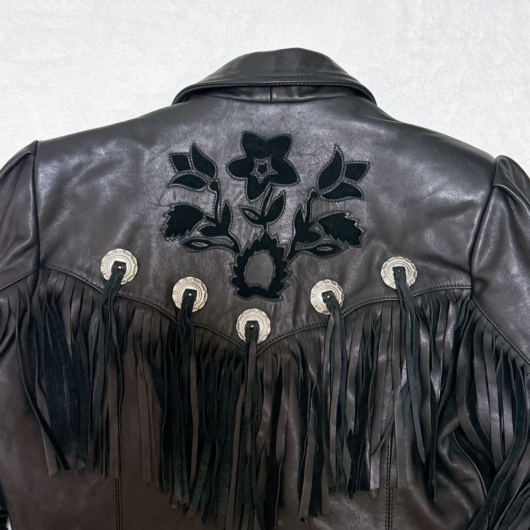 美品✨IXS フリンジ 本革　ライダースジャケット 高級レザー 花柄　バイカー