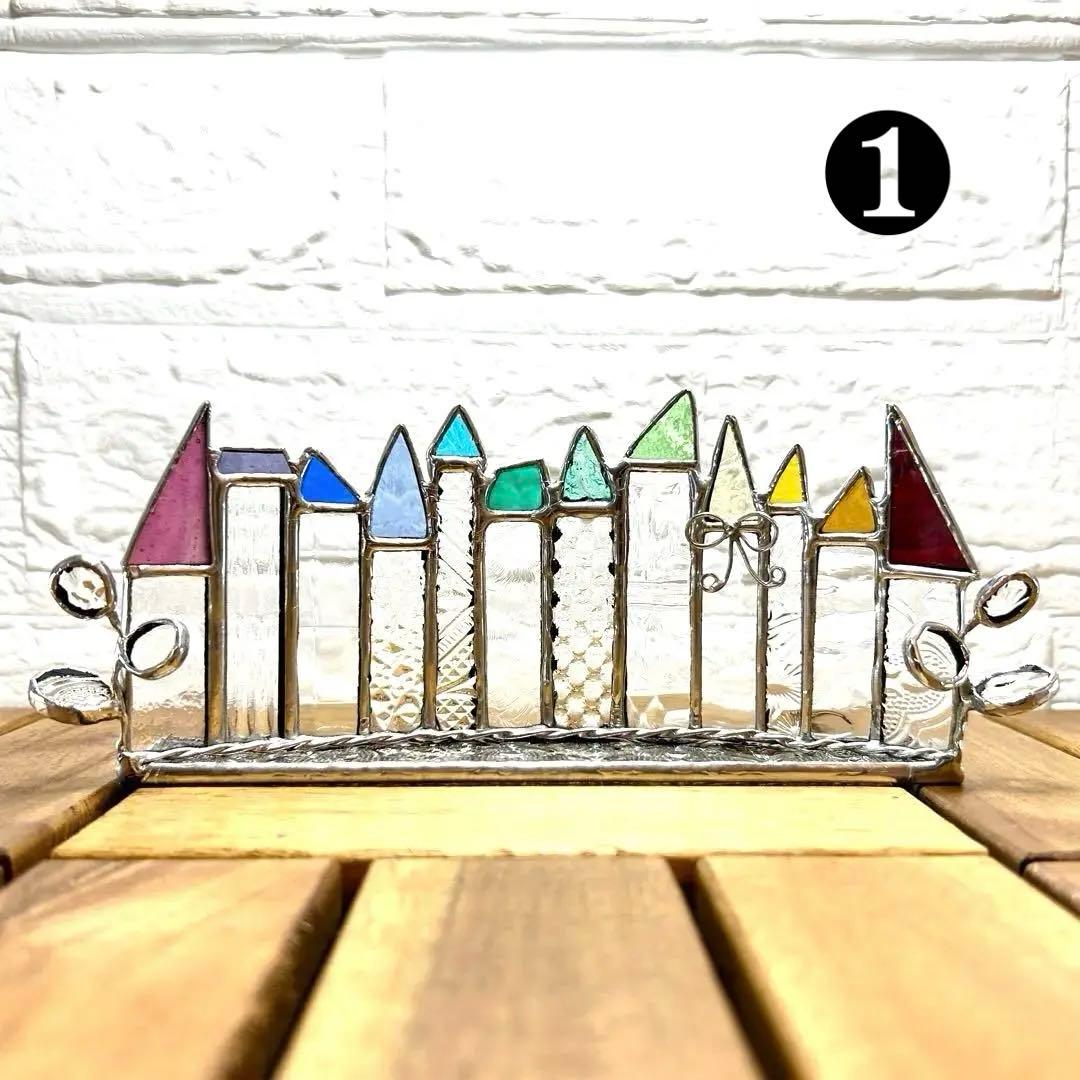 ステンドグラス(ハンドメイド) 6点おまとめ 色鉛筆、ハウス、パネル、一輪挿し