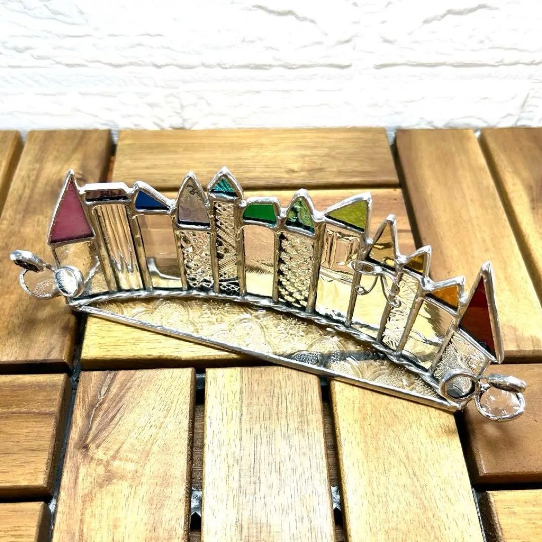 ステンドグラス(ハンドメイド) 6点おまとめ 色鉛筆、ハウス、パネル、一輪挿し