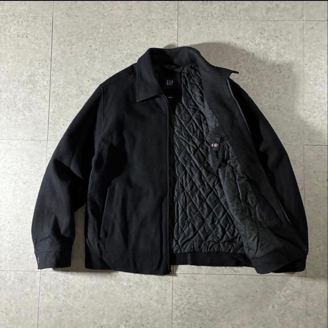 00s GAPウールドリズラージャケット中綿裏キルトブラックハリントン短丈