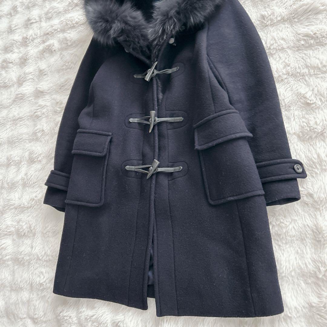 シップス★カシミヤ混　ファーダッフルコート　フォックスファー　2way ネイビー