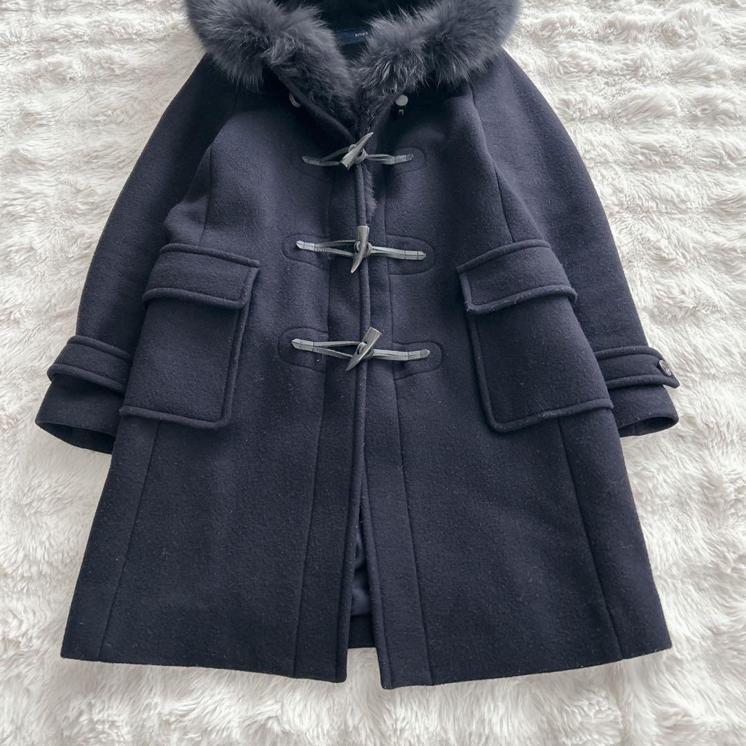 シップス★カシミヤ混　ファーダッフルコート　フォックスファー　2way ネイビー