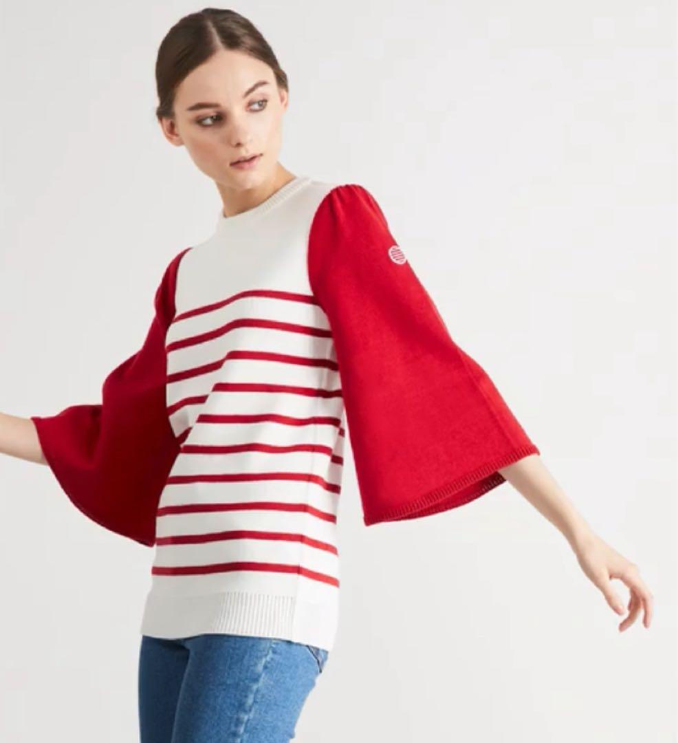 フ*コ様 ボーダーズアットバルコニー　flare sleeve top 赤S新品