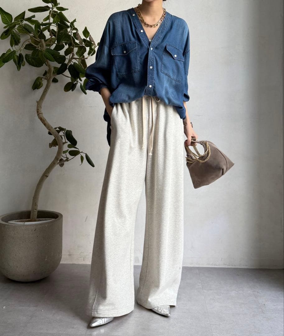 DOUDOU ドゥドゥ デニムVVシャツ Vネックシャツ デニムシャツ