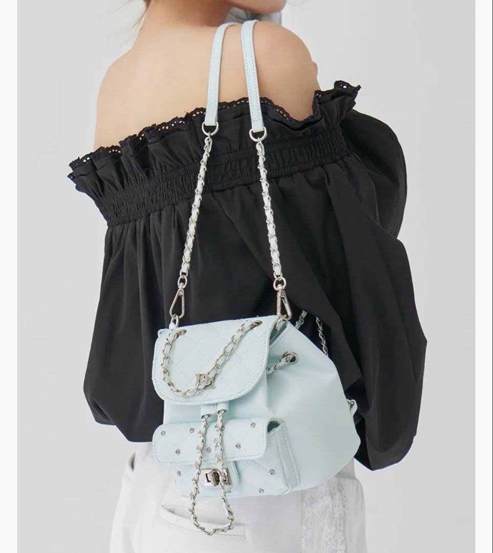 【最安値】ダーリッチ キルティングビジュー ミニリュック サックス