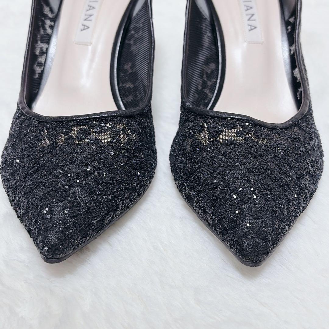 美品 DIANA グリッター ポインテッドトゥ パンプス レース 23cm