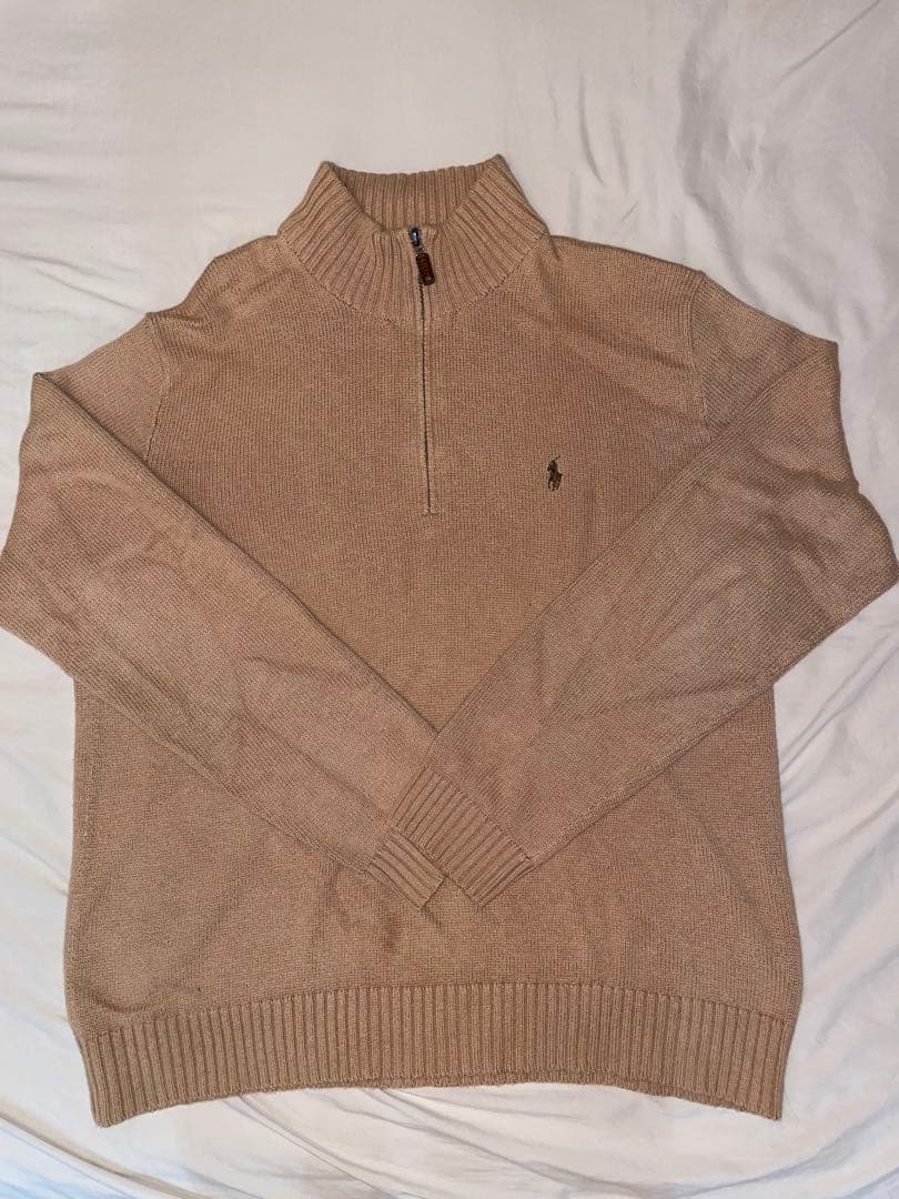 古着　ポロ　ラルフローレン　刺繍ロゴハーフジップ ニットセーター