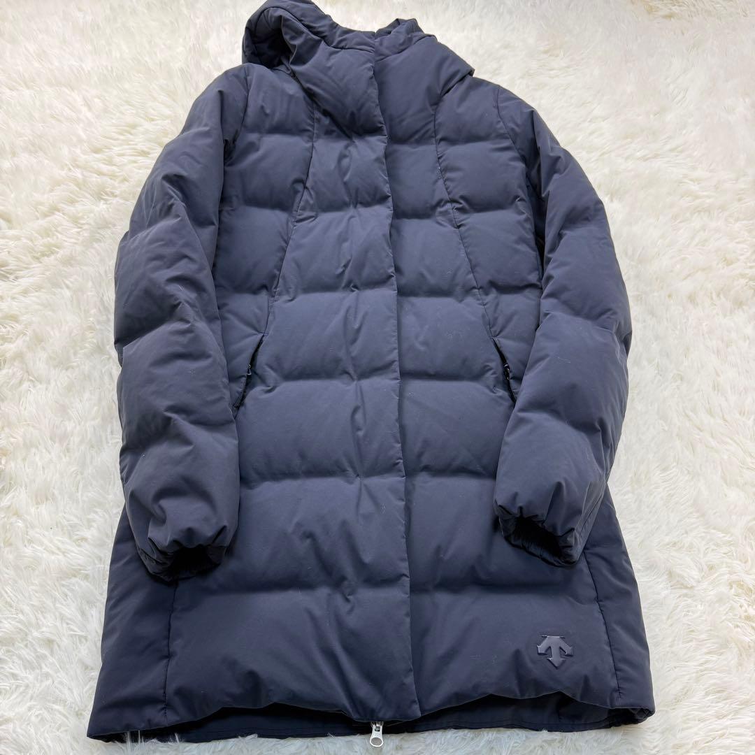 美品　水沢ダウン　デサント　ロングダウンジャケット　ネイビー　ベンチレーション有