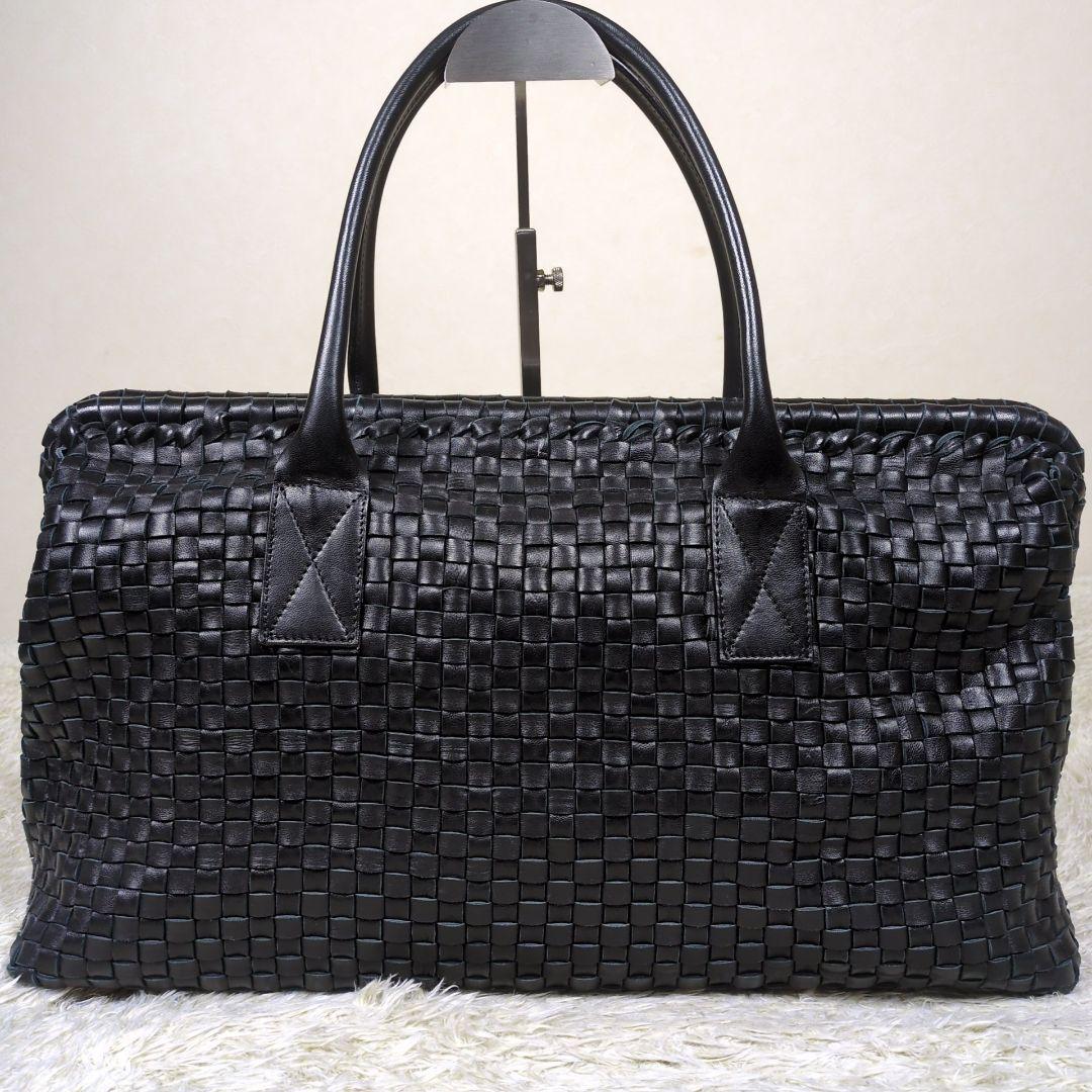 ファロルニ ボストンバッグ イントレチャート レザー ブラック