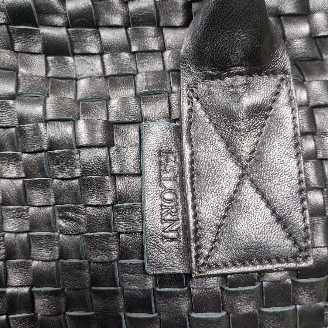 ファロルニ ボストンバッグ イントレチャート レザー ブラック