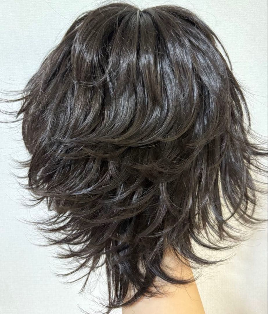 医療用 フルウィッグ ダークブラウン ブラウンブラック ショートヘア レイヤー