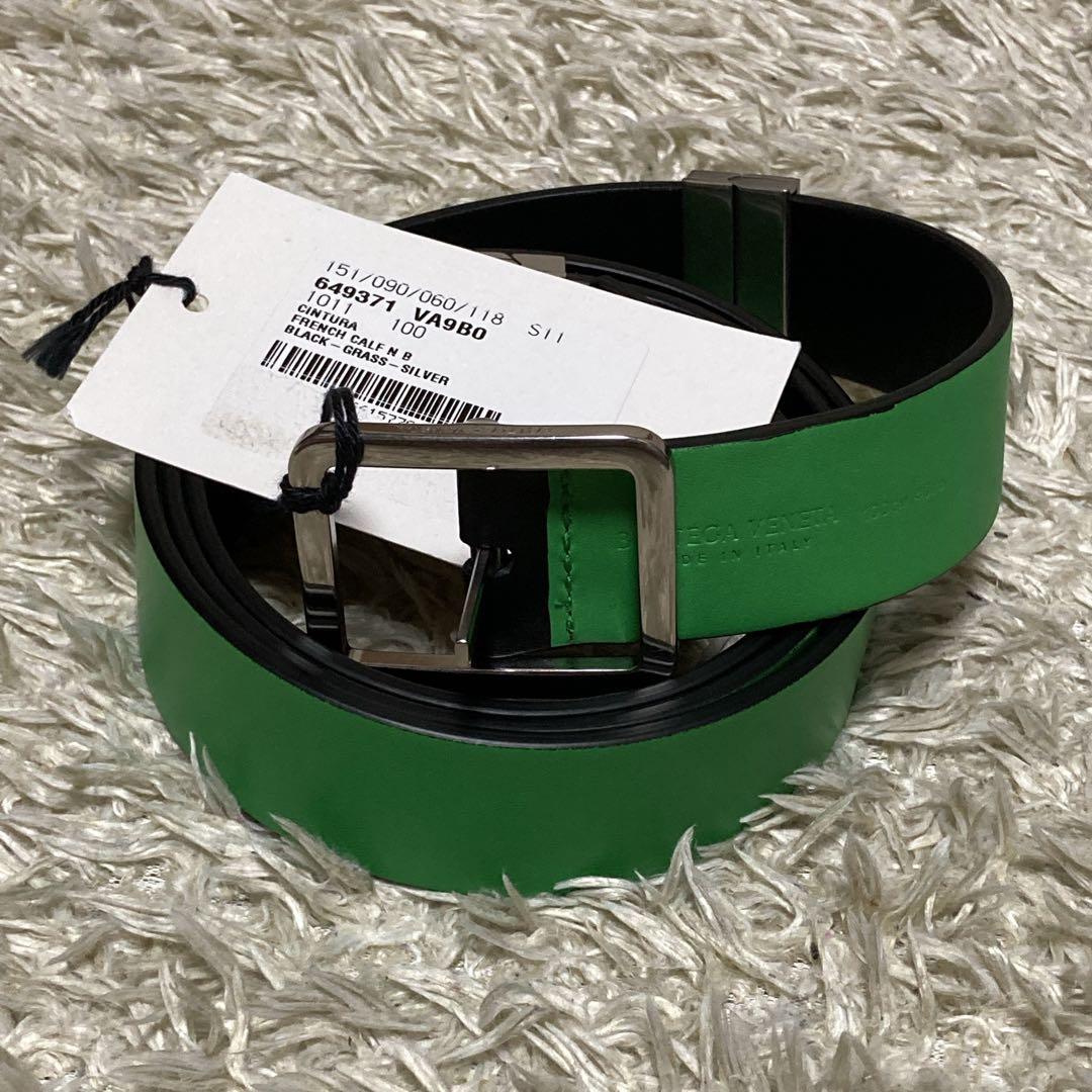 タグ&袋付き❗️新品未使用✨ボッテガヴェネタ　レザーベルト　リバーシブル　黒×緑