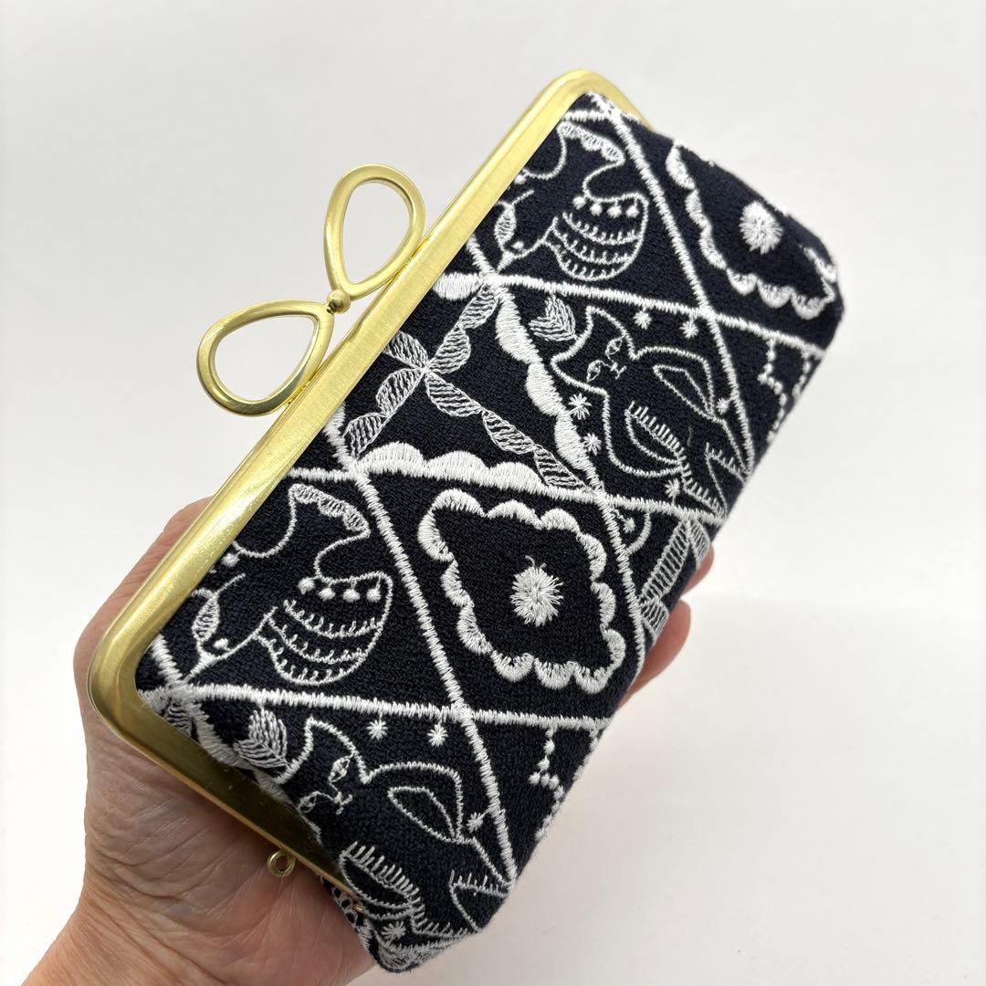 ハンドメイドミナペルホネン 親子長財布がま口symphonyネイビー