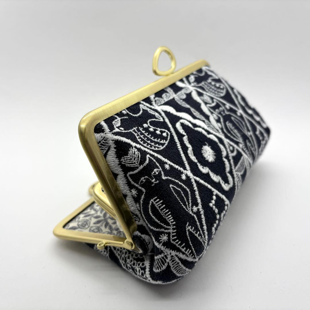 ハンドメイドミナペルホネン 親子長財布がま口symphonyネイビー