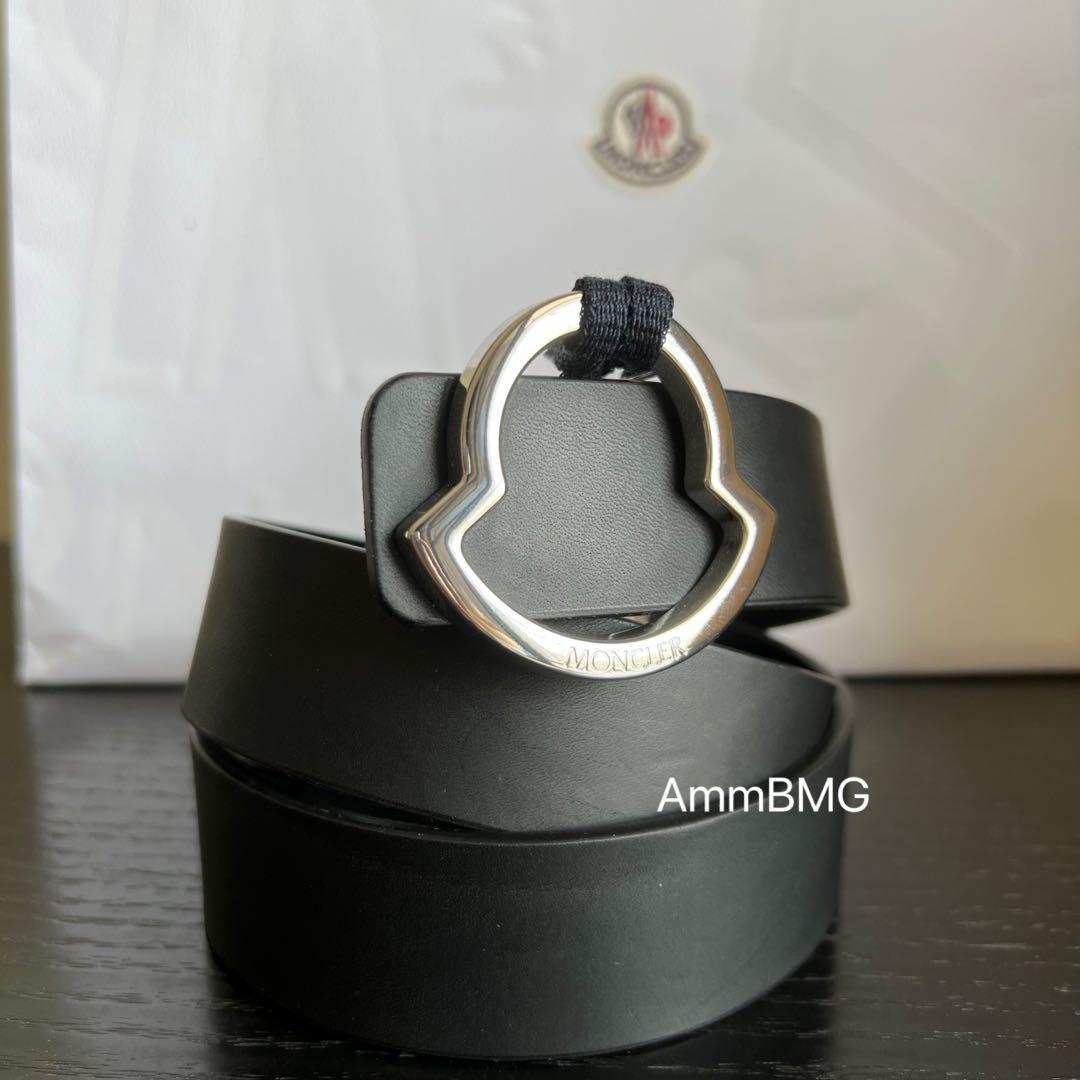 新品 Moncler モンクレール シルバー ロゴバックル ベルト 48 メンズ