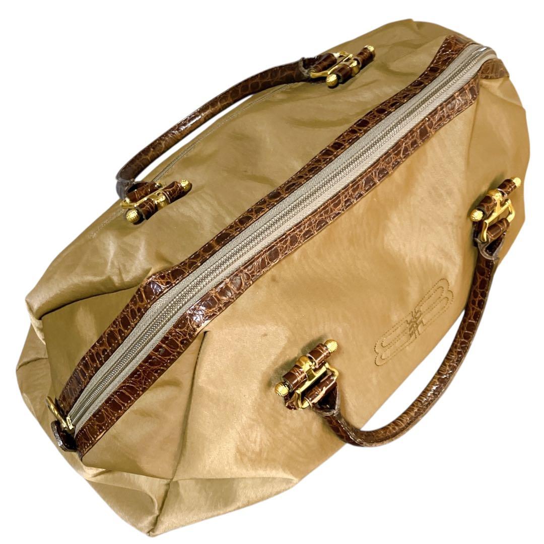 バレンシアガ クロコ型押し A4収納可 ゴールド金具 ボストンバッグ ブラウン